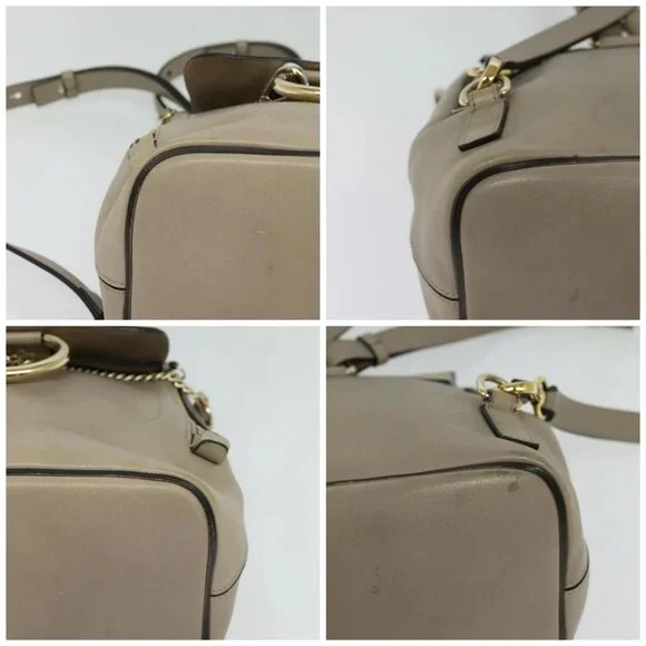 Chloe Fay Shoulder Bag Suede Leather Gray Gold Auth
